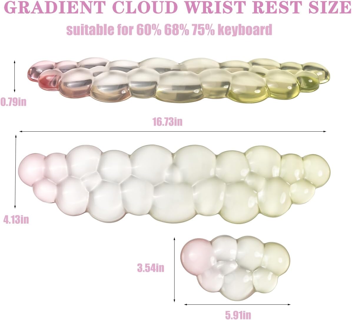 Gel Keyboard and Mouse Wrist Rest Set – Clear Cloud Wrist Rest for Computer Keyboard 60%/68%/75%, Comfort & Support for Typing and Gaming(Purple Green)