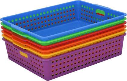 6-Pack Stackable Paper Trays with Handles, Modern Desktop Organizer for A4 Documents, Homework Turn-In Bins for Classroom & Office Use