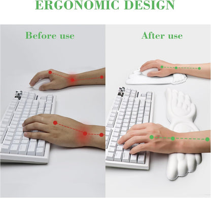 Angel Wing Wrist Rest Set, Ergonomic Keyboard Mouse Wrist Support Memory Foam Cushion Hand Support，Cute Wrist Rest Pu Leather Surface Non-Slip Base for Office, Gaming, Work(3Pcs, White)