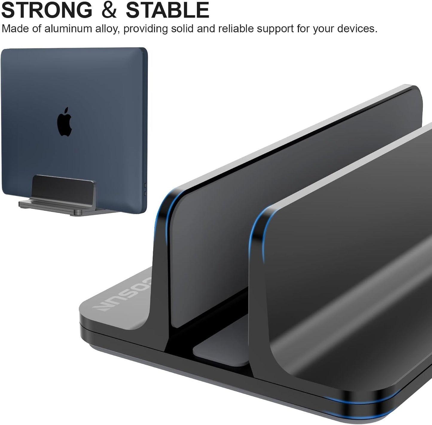 YICOSUN Aluminum Vertical Laptop Stand for Desk - Adjustable Width Dock for MacBook, Surface, Samsung, HP, Dell up to 17.3 inches - Space-Saving & Protective Design - Gray