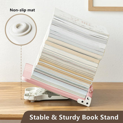Book Stand for Reading Angle Adjustable Book Holder Tray for School Kids Students Foldable Cookbook Stand Desk Reading Stand with Page Paper Clips for Textbooks Recipe Magazine Laptop Tablet