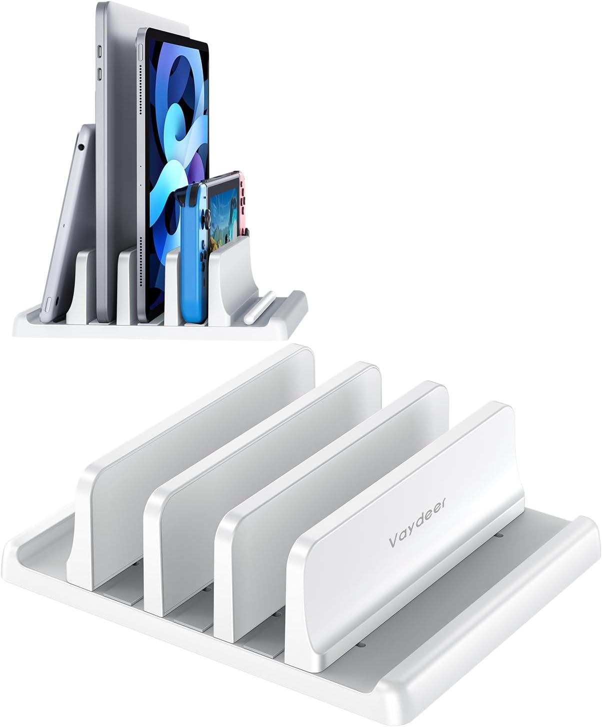 Vaydeer 3-Slot Vertical Laptop Stand Organizer, Laptop Storage Holder Made of Premium ABS Plastics 5 in 1 Design,Desktop Space-Saving Adjustable Desk Organizer for All MacBook/Chromebook/Surface