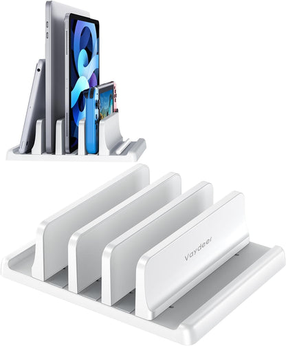 Vaydeer 3-Slot Vertical Laptop Stand Organizer, Laptop Storage Holder Made of Premium ABS Plastics 5 in 1 Design,Desktop Space-Saving Adjustable Desk Organizer for All MacBook/Chromebook/Surface