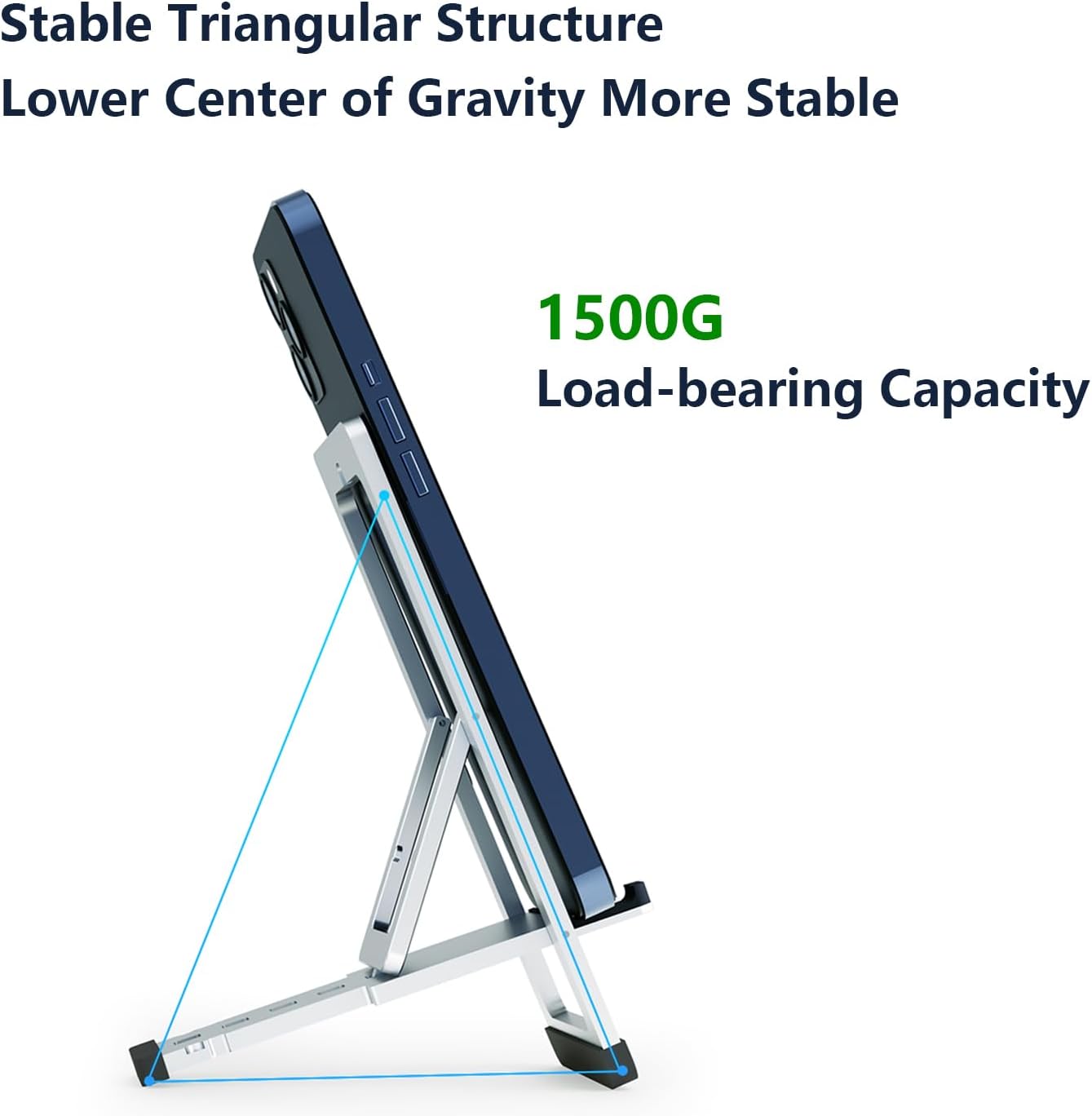 Cell Phone Stand Foldable Aluminum Adjustable Phone Holder for Desk Portable Travel Holder Office Desk Accessories Compatible with iPhone 16 15 14 13 12 11 Pro Max X for Samsung Moto Google (Silver)