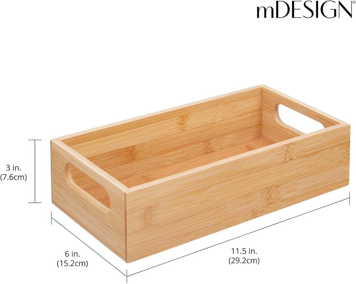 mDesign Kitchen Storage Box – Open-Top Bamboo Storage Tray with Handles – Versatile Cupboard Organiser for Shelves, Pantries, Surfaces and Cupboards – Natural