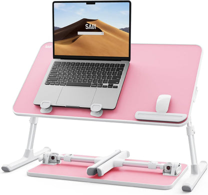 SAIJI Height & Angle Adjustable Laptop Stand for Bed, Lap Desk Bed Tray Table, Light Weight Foldable Portable Laptop Table for Couch Sofa Chair Floor Desk for Adults, Kids (52*30cm Black)