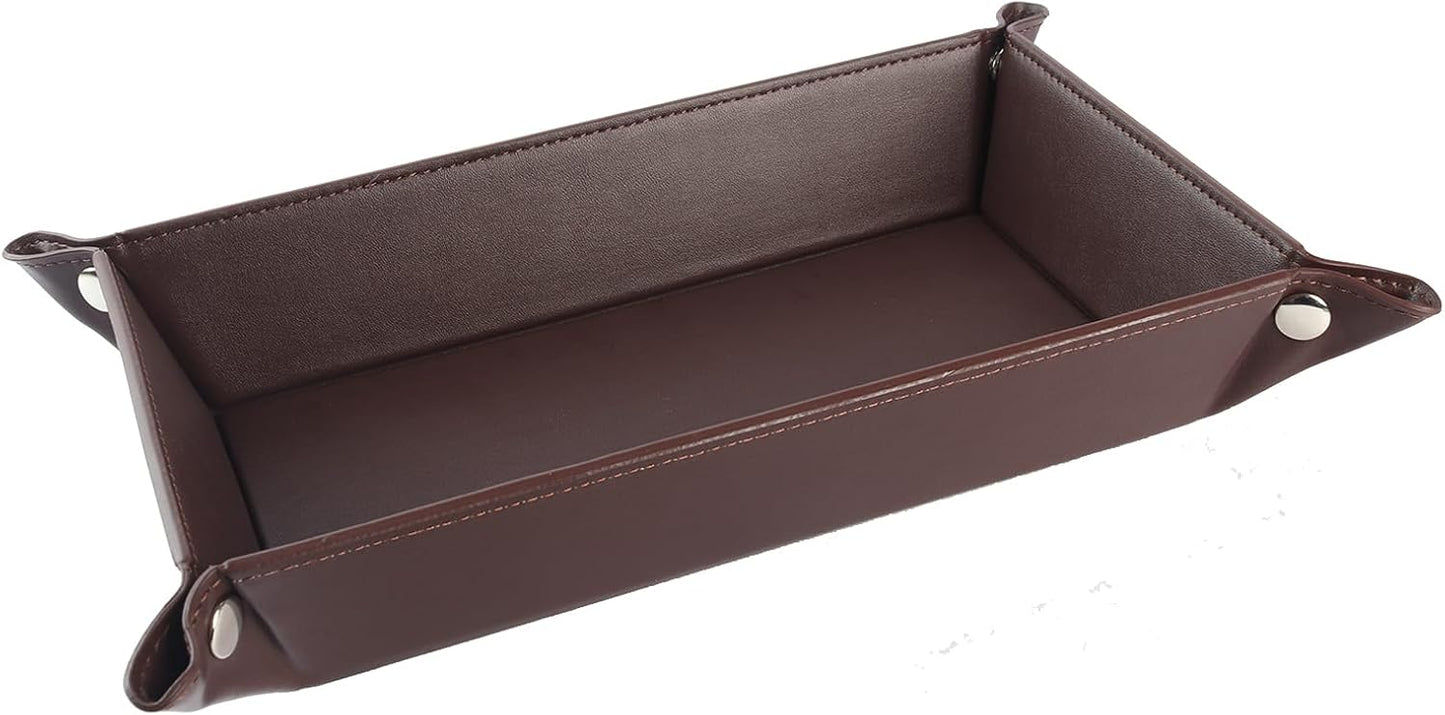 Valet Tray for Men Women - PU Leather Travel Catchall Tray Organizer - Desk Bedside Nightstand Storage Box for Jewelry Key Phone Remote Controller Wallet Watch Glasses Coin Readers -White