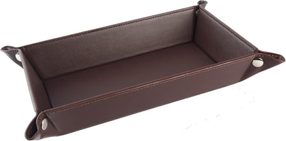 Valet Tray for Men Women - PU Leather Travel Catchall Tray Organizer - Desk Bedside Nightstand Storage Box for Jewelry Key Phone Remote Controller Wallet Watch Glasses Coin Readers -White