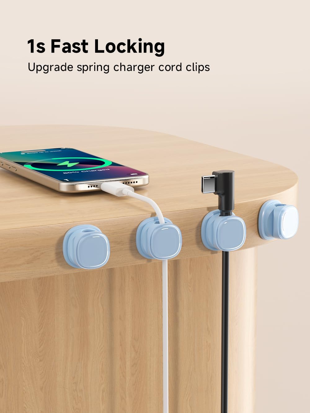 9 Pack Cord Organizer, Spring Cable Management, Adhesive Cute Cable Holder Clips, Phone Charger Wire Keeper for Desk Nightstand Car Office (9-Pack White_Orange_Blue)