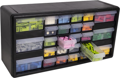 Akro-Mils 24-Drawer Plastic Drawer Storage Cabinet for Garage Organization, Bead Organizer, Building Bricks Storage, Teacher Toolbox, Makeup Organizer, 20" W x 6" D x 16" H, 10124 Black