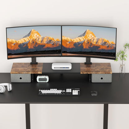 suptek Dual Monitor Stand Riser, 32.28Inch Large Monitor Stands for 2 Monitors, Computer Monitor Stand, Wooden Desktop Oraganizer Shelf for Office Desk Computer,TV,Laptop
