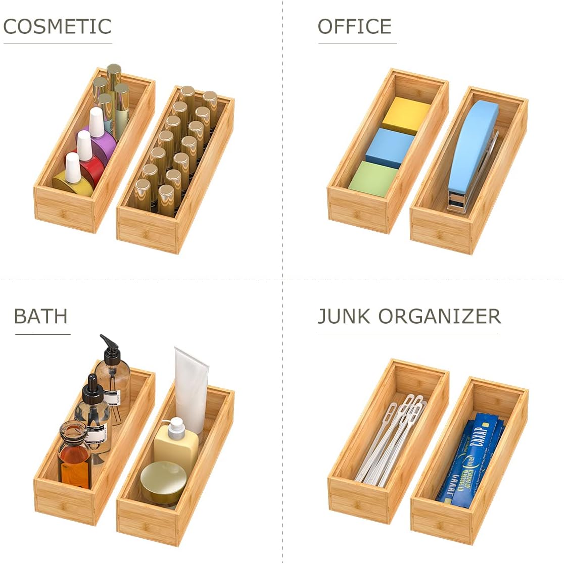 Bamboo Kitchen Drawer Organizer,Stackable Silverware Tray Utensil Organizer Cutlery Holder for Kitchen,Wooden Storage Box for Bathroom, Multi-Use Drawer Organizer for Office,Makeup(12x6x2.5 inch）