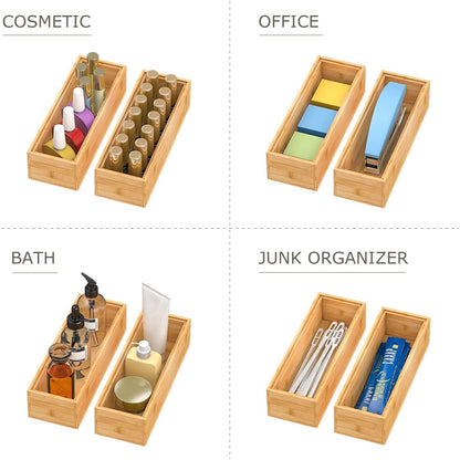 Bamboo Kitchen Drawer Organizer,Stackable Silverware Tray Utensil Organizer Cutlery Holder for Kitchen,Wooden Storage Box for Bathroom, Multi-Use Drawer Organizer for Office,Makeup(12x6x2.5 inch）