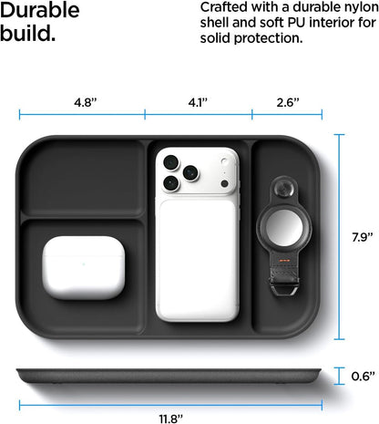 Spigen Modern Valet Tray Premium PU Storage Stylish Organizer Designed for Entryway Bedside Nightstand Desk for Key, Wallet, Watch, Phone, Jewelry, and Everyday Carry Accessories - Black (Sectional)