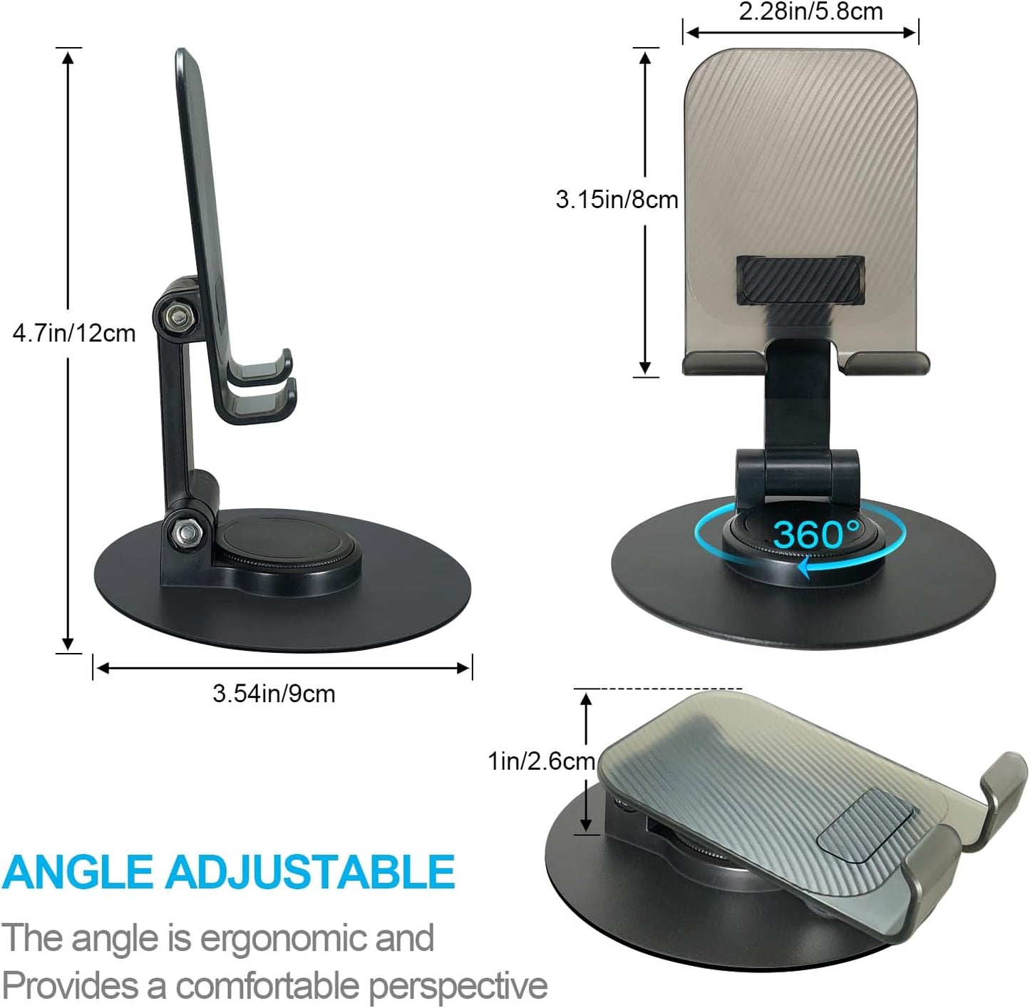 POQOD 2 Pack Cell Phone Stand, Foldable Phone Holder for Desk Compatible with Phone 15 14 13 12 11 Pro Xs Xs Max Xr X 8, Nintendo Switch, All Phones, Black & White