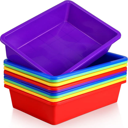 Hoteam 10 Pcs Flat Storage Organizer Tray Bin Paper Tray for Classroom Plastic Stackable File Organizer for School Office Teacher Book Organization(Clear,13.78 x 9.84 x 3.15 Inch)