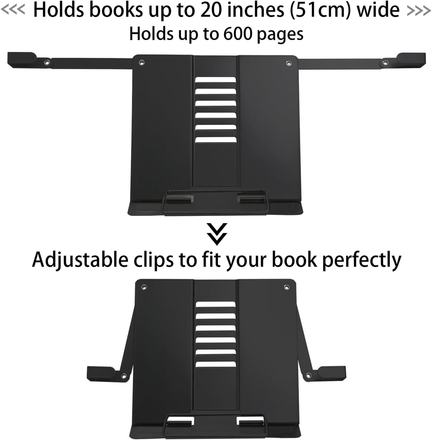 Metal Desk Book Stand for Reading with Adjustable Clips, Hands-Free Foldable Book Holder for Kids, Portable Document Stand for Desk, Display Stand for Recipes, Cookbooks, Tablets - Purple