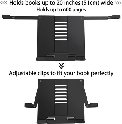 Metal Desk Book Stand for Reading with Adjustable Clips, Hands-Free Foldable Book Holder for Kids, Portable Document Stand for Desk, Display Stand for Recipes, Cookbooks, Tablets - Purple