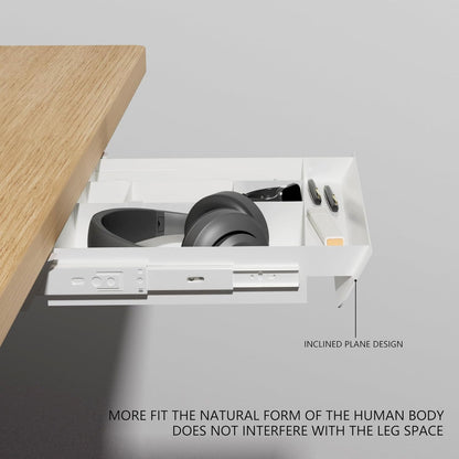 Under Desk Mounted Sliding Pull-out Drawer with Pencil Tray and Slide Storage Tray, 17'' long & 13.5'' deep Large Storage Organizer for Sit Stand Workstation