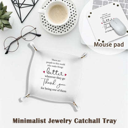 Inspirational Gifts for Women Jewelry Valet Tray, Motivational Positive Affirmations Gifts for Women, Blue Retro Nightstand Desk Accessories PU Leather Tray Organizer for Jewelry Rings Watches