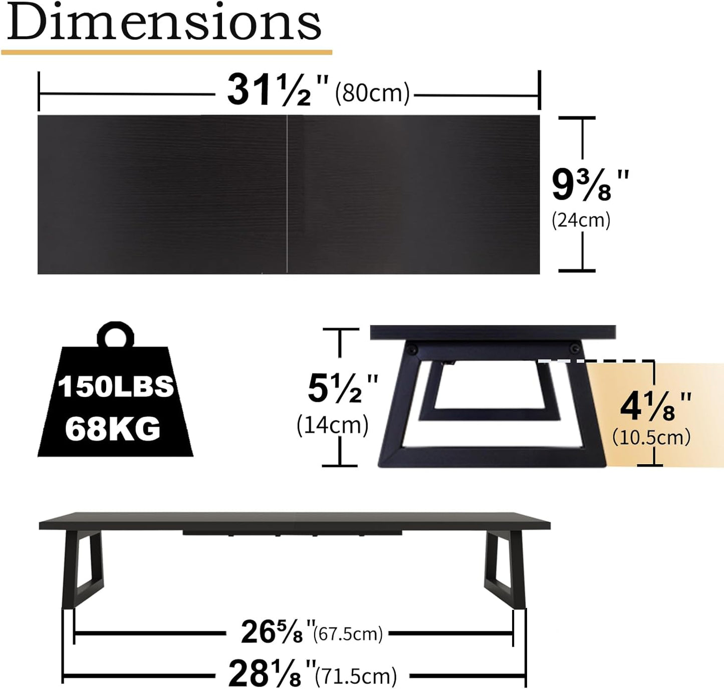 TEAMIX 31.5 inch Dual Monitor Riser for 2 Monitors, Long Monitor Stand Riser TV Stand Riser Monitor Stand for Desk Wood & Steel Desktop Riser Desk Organization Home Office