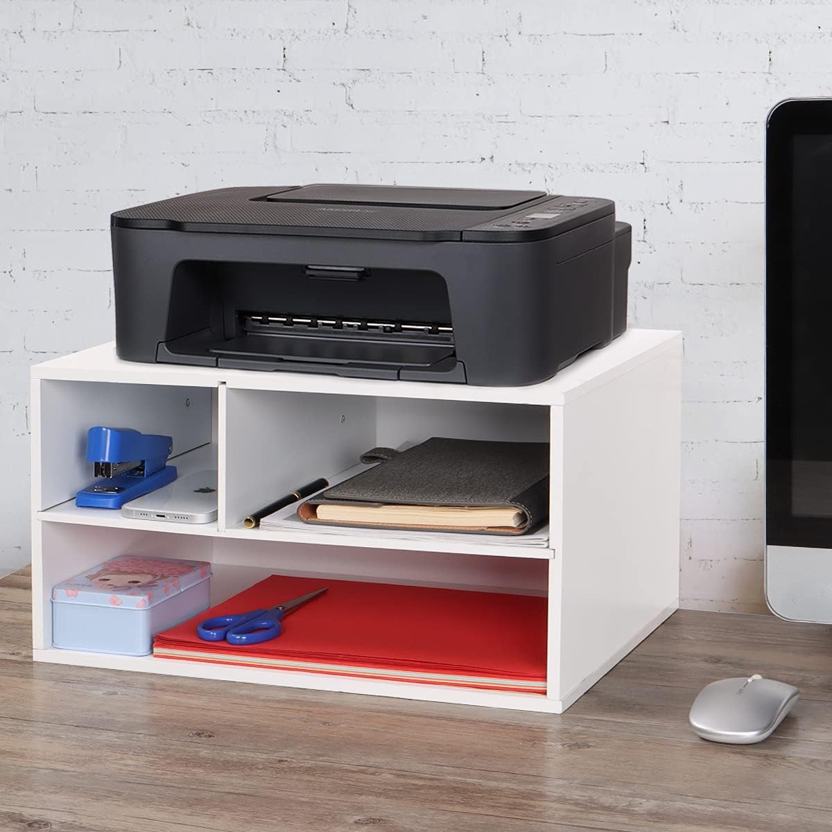 EMERIT Printer Stand Shelf with Storage Wood Desk Paper Organzier for Home/Office,Printer Riser, 2 Tire