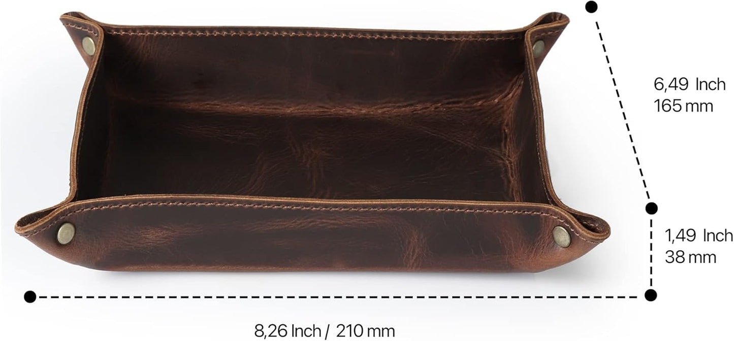 Londo Genuine Leather Tray Organizer - Practical Lightweight Water Resistant Computer Table Desk Storage Box for Wallets, Watches, Keys, Coins, Cell Phones and Office Equipment