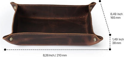 Londo Genuine Leather Tray Organizer - Practical Lightweight Water Resistant Computer Table Desk Storage Box for Wallets, Watches, Keys, Coins, Cell Phones and Office Equipment
