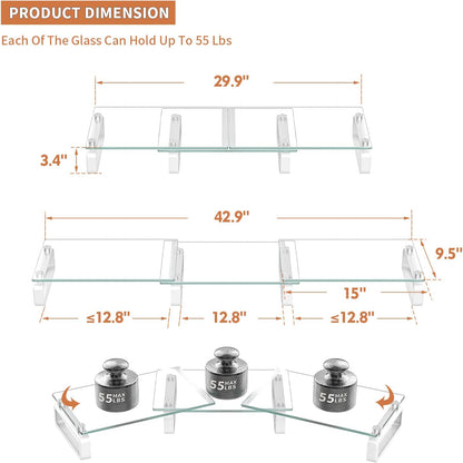 Hemudu Dual Monitor Stand, Computer Monitor Stand, Desktop Organizer, Monitor Stand Riser for PC, Computer, Laptop Clear HD02T-301