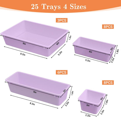 SpaceHacks 25 PCS Plastic Drawer Organizer Set, 4-Size Versatile Organizer Tool Trays & storage Bins for Makeup, Jewelry, and Gadgets in Bathroom, Bedroom and Office,Clear Black