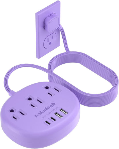 Pink Extension Cord with Surge Protected 1080J - 5 FT Kawaii Power Strip, 1625W Cute Extension Cord with 3 AC Outlet 4 USB (24W/4.8A), Compact for Cute Pink Kawaii Desk Home Essentials