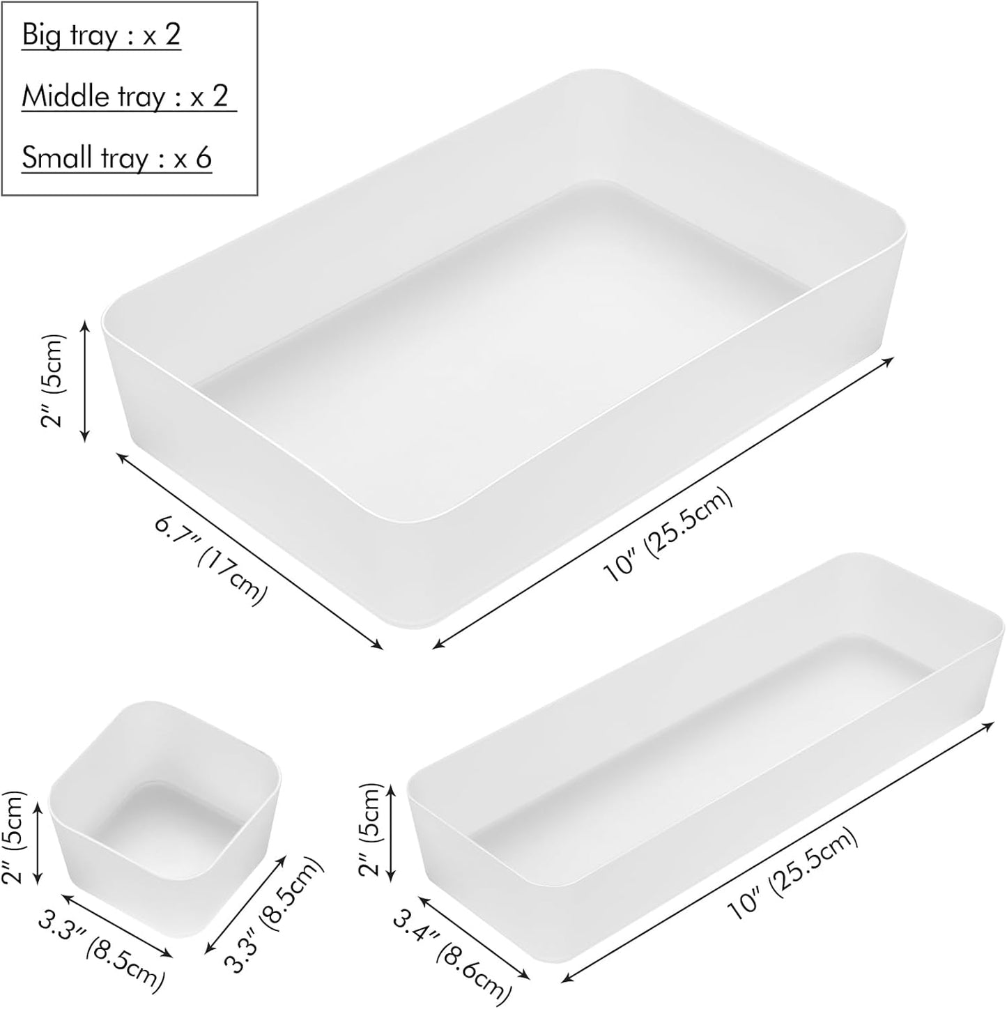 Poeland 5 Pcs Drawer Organizer Tray Storage Box for Bedroom Nightstand Drawer Dresser Bathroom Kitchen Drawer, Frosted