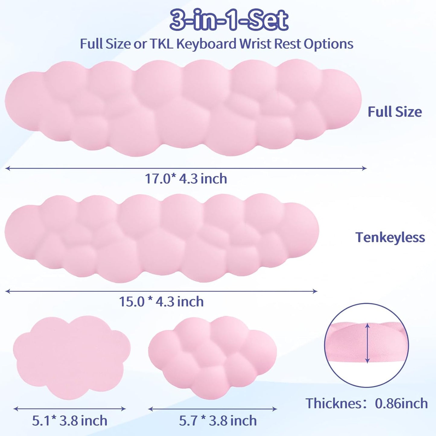 Sushret Cloud Wrist Rest Keyboard, Cloud Keyboard Wrist Pad Set with PU Leather Memory Foam, Cute Arm Rest for Palm Support, PC/Gaming Desk Accessories/Office Setup/Computer Hand Cushion - White