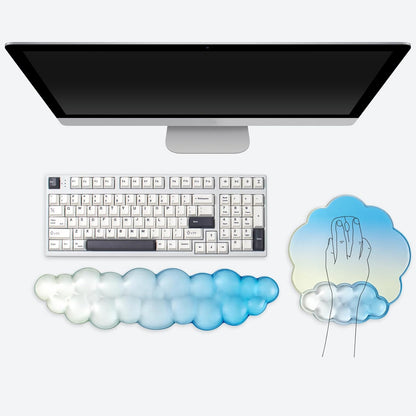 Gel Wrist Rest and Cloud Mouse Pad Support for Keyboard and Mouse - Ergonomic Pink Keyboard Wrist Pad Set for Typing Pain Relief/Computer/Laptop/Gaming/Home/Office (Cloud Shape, Gradient Blue Pink)