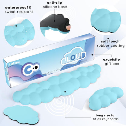 Cloud Wrist Rest for Computer Keyboard Arm Wrist Rest with Non-Slip Base Extended Wrist Rest Ergonomic Memory Foam for Keyboard and Mouse Typing Pain Relief, Office, Gaming, Computer