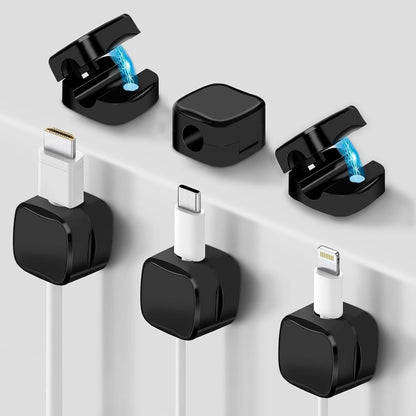 8 Pack Magnetic Cable Clips, Cord Organizer for Desk, Grizzly Supply Under Desk Cable Management, Strong Adhesive Wire Holder for Home Office Phone Car Wall Desktop Nightstand (Black)