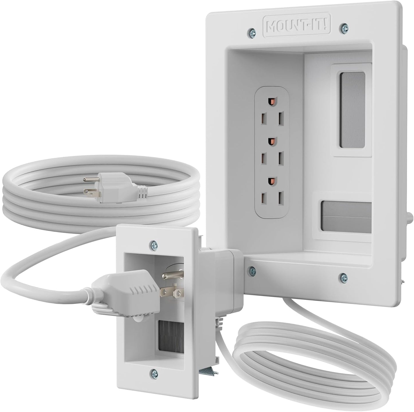 Mount-It! in-Wall TV Cable Concealer Kit with Recessed Power – Triple Outlet, 9ft Cord, and Hand Saw – Easy, Safe Cable Management for Organized TV and Home Theater Setups