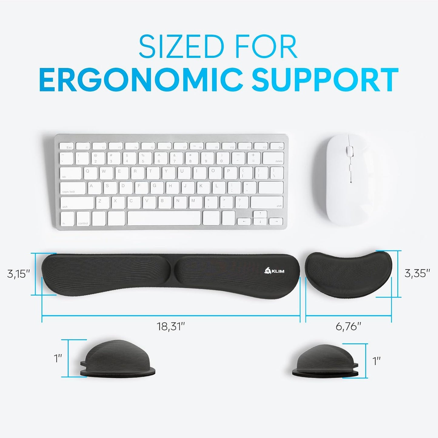 KLIM Mouse & Keyboard Wrist Rest Set - Silky Gel Memory Foam - Ergonomic Wrist Rest for Computer Keyboard, Wrist Pad for Keyboard + Wrist Rest for Mouse - for Gaming and Office - Pain Relief - Black