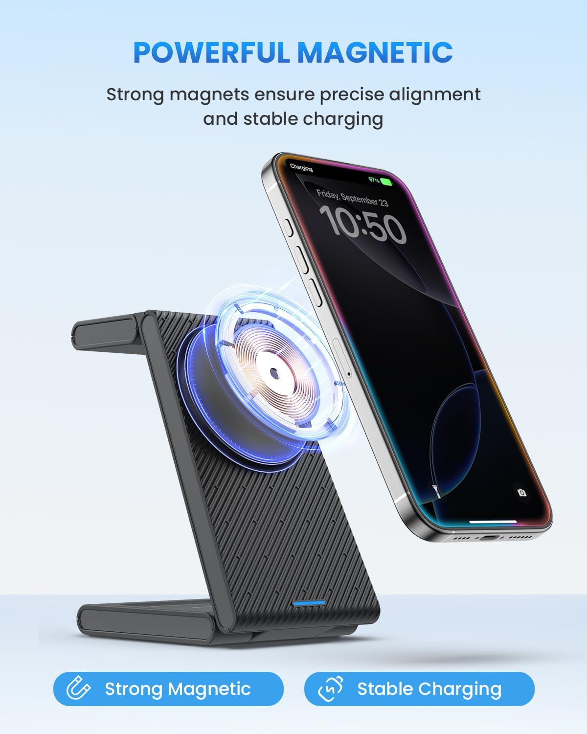 Charging Station for iPhone and Apple Watch: 3 in 1 Wireless Phone Charger Stand for iPhone 17 16 15 14 13 12 11 Pro Max & AirPods, Bedside Nightstand Docking