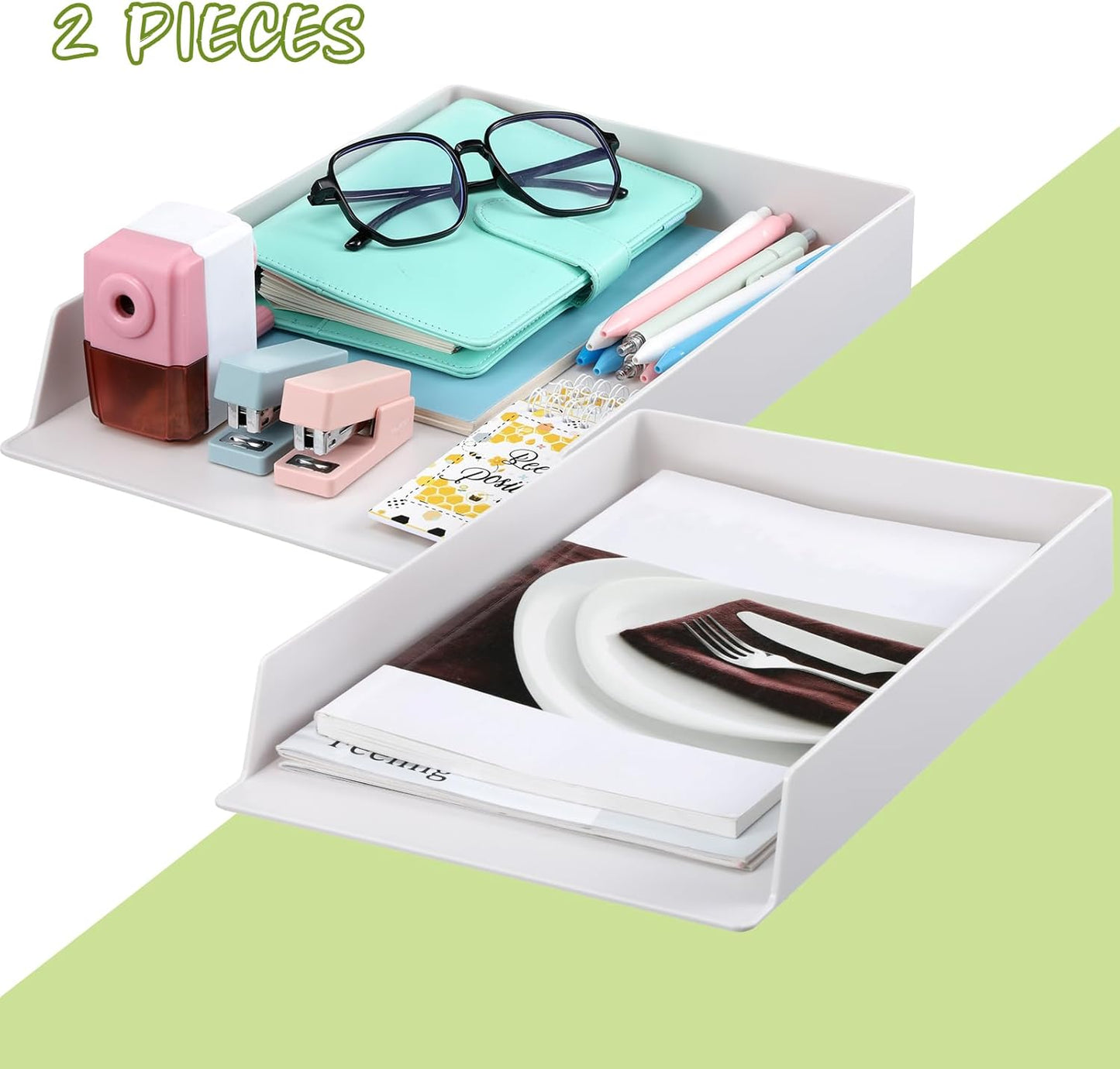 4 Pcs Stackable Desk Organizer Trays Rectangular Plastic Desk Holder Desktop Letter Tray File Organizer Paper, File, Magazine, Office Organization for Desktop