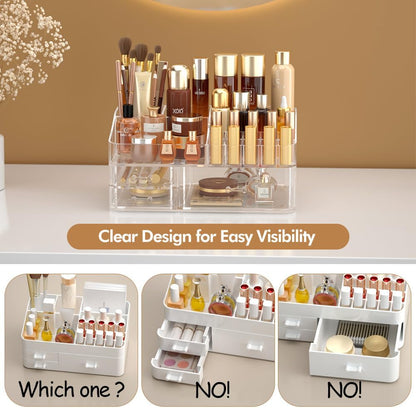 Makeup Organizer for Vanity, Acrylic Large Desk Organizer with Drawers, Ideal Vanity Holder for Cosmetics, Lipsticks, Nail Polish, Skincare, Countertop, Bathroom, Dresser