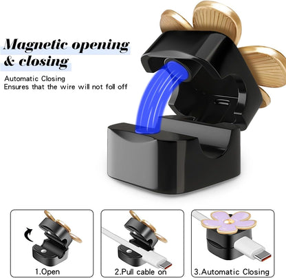 Magnetic Cord Organizer, Easy Secure Adhesive Cable Management, Wire Holder Organizer, Hide Or Organize Phone USB Charger Cable Clips for Home,Office,Car,Desk,Nightstand (White Flower-8 Pack)