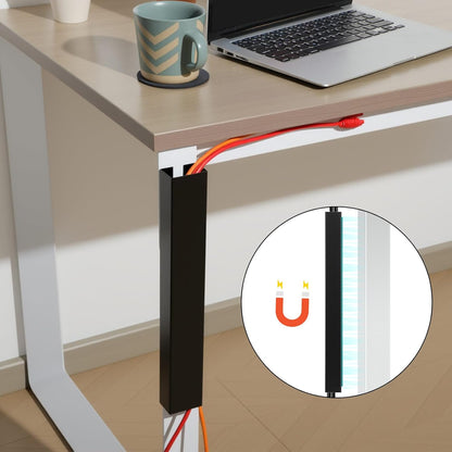 Blulu 2 Pack Steel Magnetic 14 Inch Cable Management Channel for Under Desk Leg Vertical Wire Hider Cover Cable Desk Organizer No Drill Cord Organizer Cord Hider Management for Home Office (White)