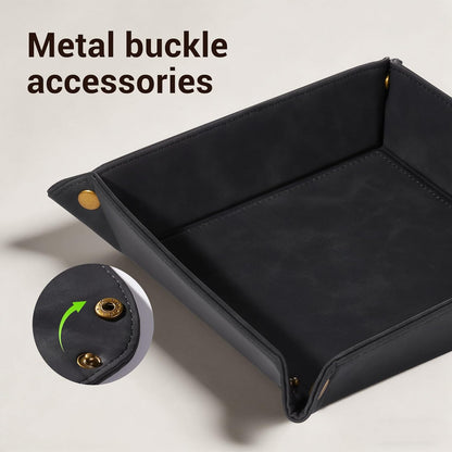 CoBak Leather Valet Tray for Men, Premium PU Leather Catch-All Tray for Entryway Table Key, Phone, Wallet, Coins & Jewelry, Bedside Nightstand Desk-top Catchall (Gray)