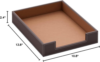 Leather Letter Tray, THIPOTEN Elegant Desk Organizer for Office Supplies, Mail, Paper, File, Magazine, Perfect Office Organization for Desktop(Grey)