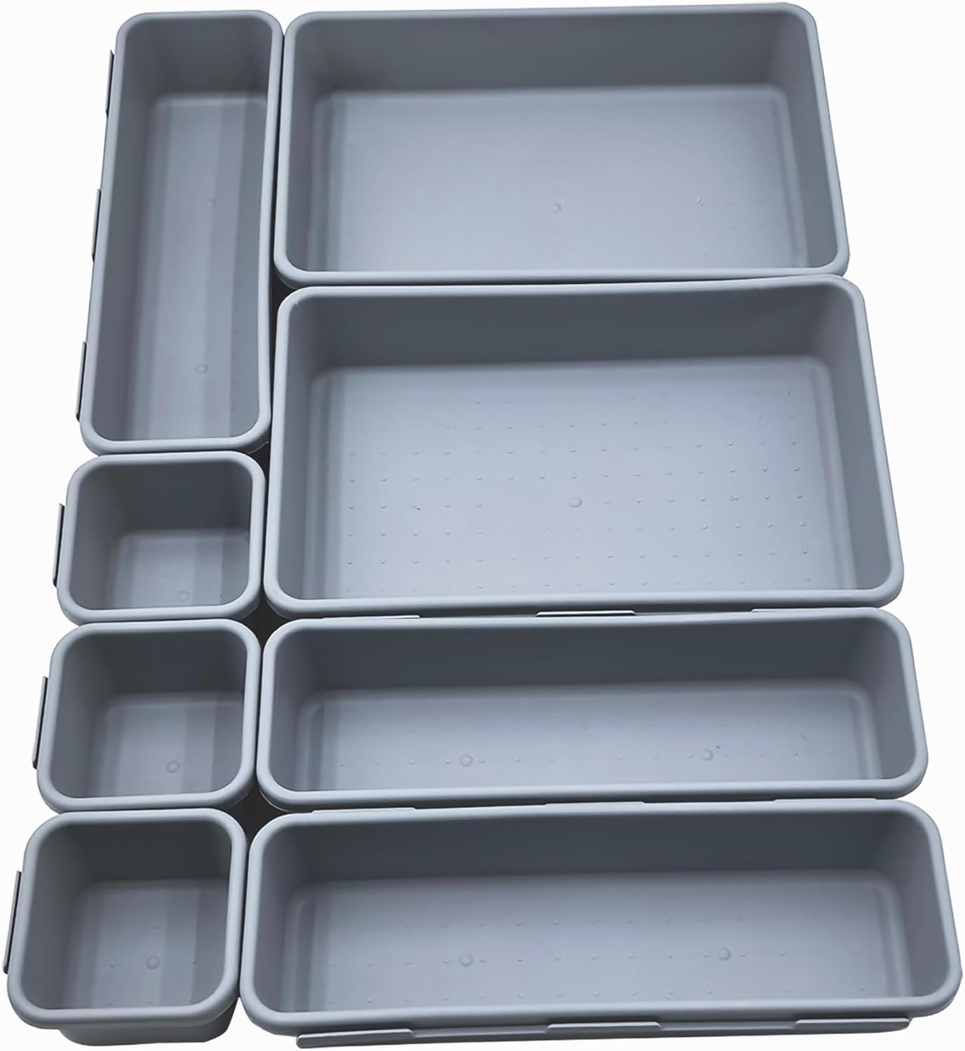 U-KIME 8-Piece Interlocking Drawer Organizer Trays, Light gray Plastic Modular Storage Bins for Kitchen, Bathroom, Office & Desk Drawers