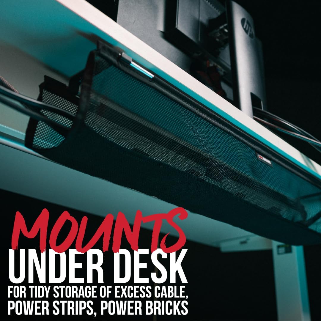 Gator Frameworks Metal Cable Management System - Mounts Under Desk for a Clutter Free Space with 1" Sapced Slots and (6) Cable Ties, (GFW-CBLMGM-MTL)