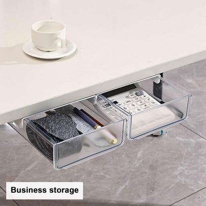 Self-adhesive Under Desk Drawer Organizer, Table Hidden Slide Out Large Storage Mounted Desktop Pencil Holder Tray Drawers for Office Home School Stationery Kitchen (Black)