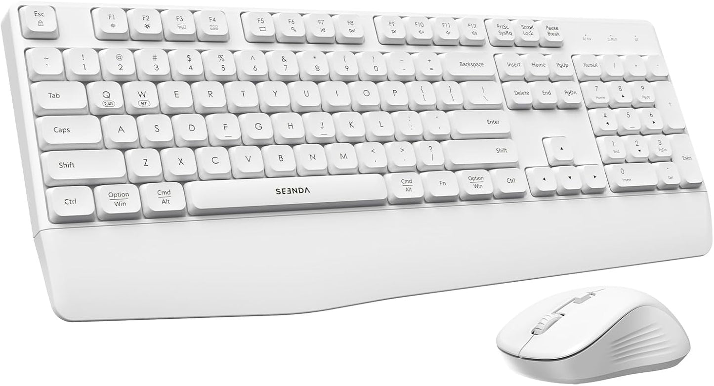 seenda Wireless Bluetooth Keyboard and Mouse Combo, COE200 Ergonomic Wireless Keyboard Mouse with Wrist Rest, Multi-Device Connection, Full-Size, Compatible for Computer/Laptop/Mac/MacBook, Black