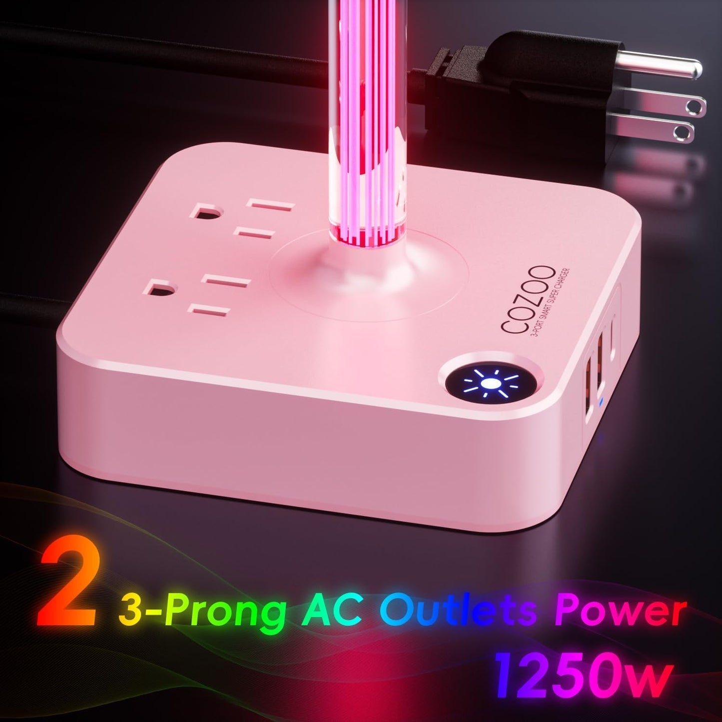 COZOO Headphone Stand with USB Charger Desktop Gaming Headset Holder Hanger with 3 USB Charging Station and 2 Outlets Power Strip,Suitable for Gaming, DJ,Wireless Earphone Display, Gamer Gifts for Men